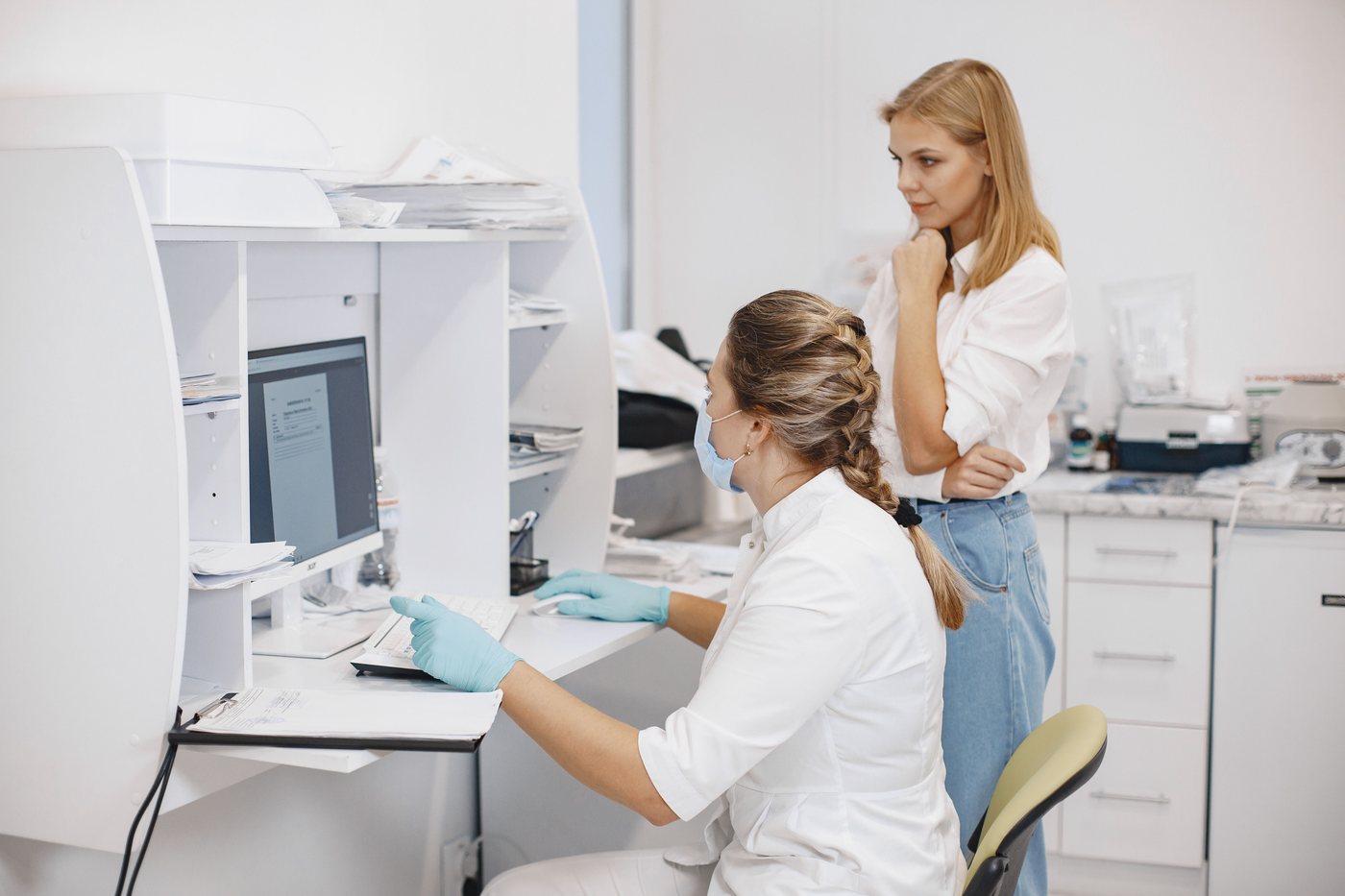 Healthcare professionals working with digital information