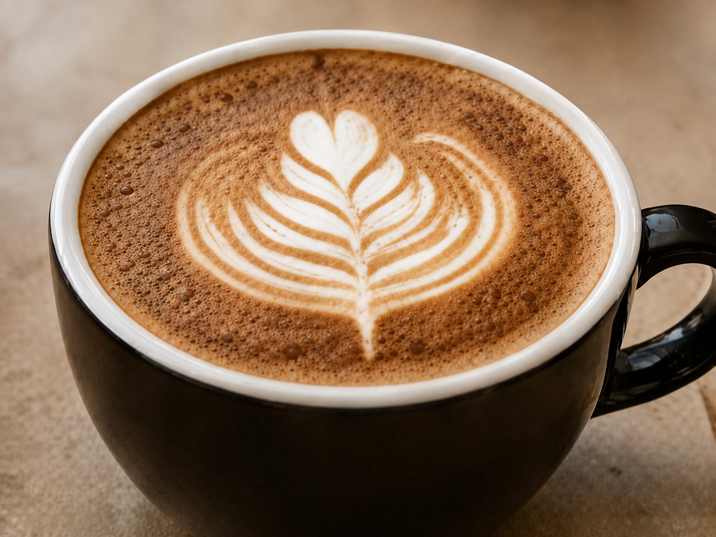 Latte with leaf-shaped latte art