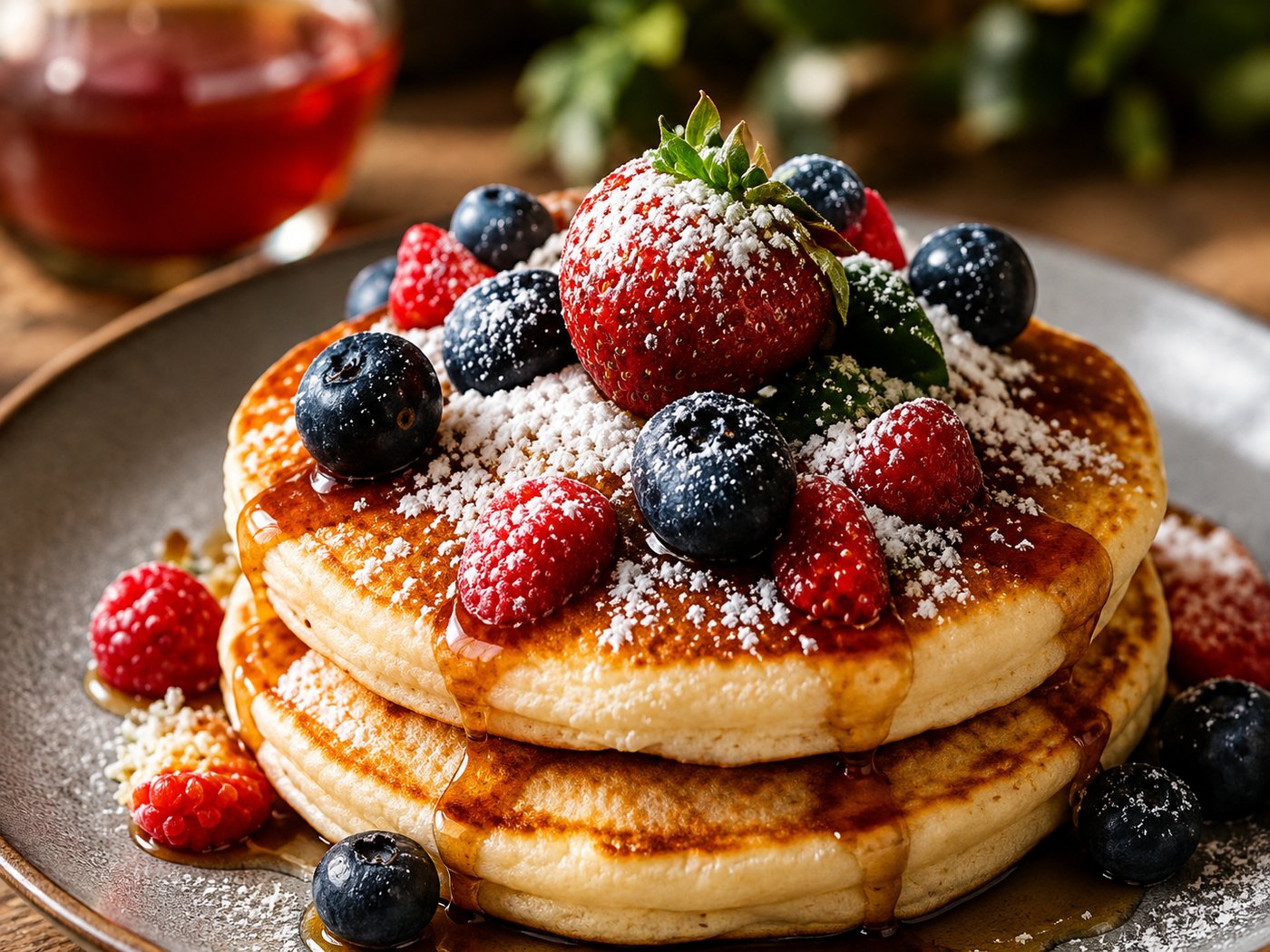 Stack of pancakes with berries