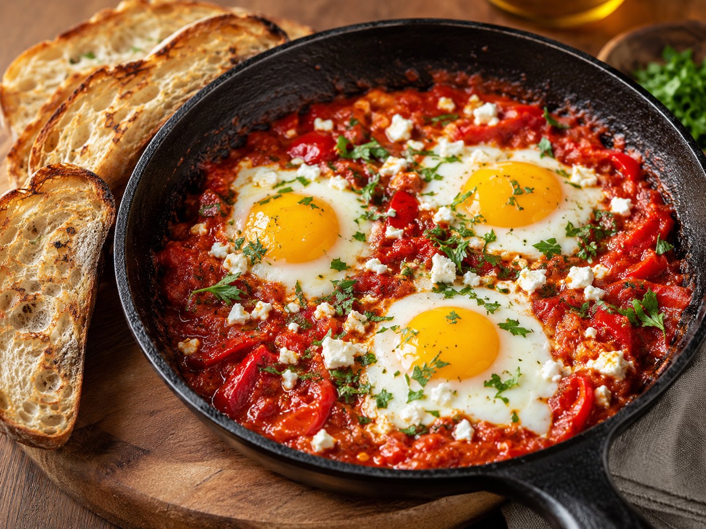 Shakshuka with eggs and herbs